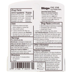 Close-up of the Blistex Five Star SPF 30 twist-up lip balm tube