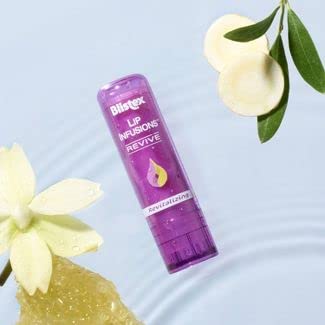 Blistex Lip Infusions Revive label close-up showing six-pack value.