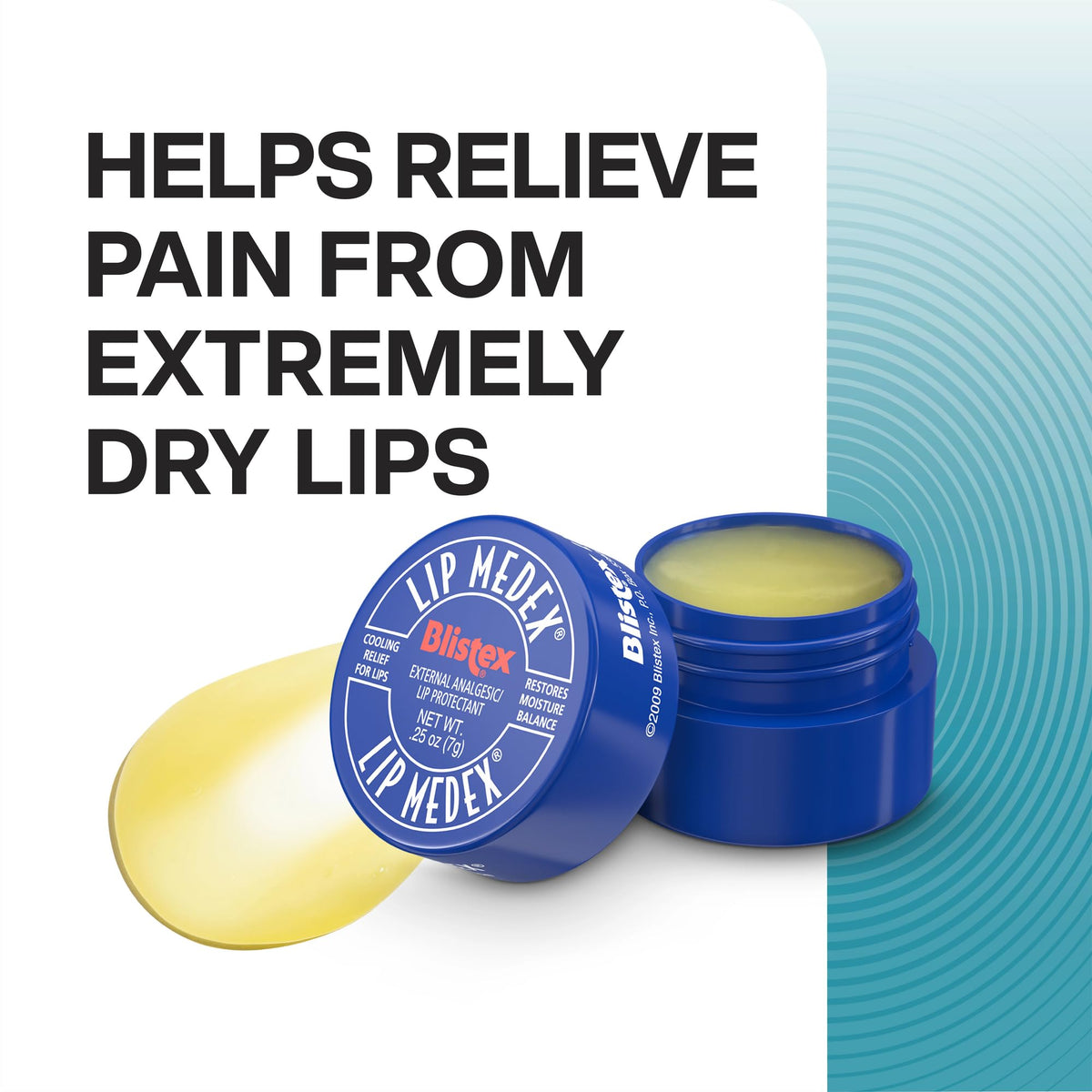 Close-up of Blistex Lip Medex cooling action on lips.