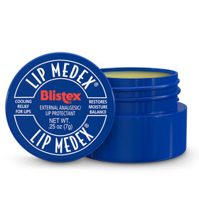 Blistex Lip Medex tube applied for cooling relief and moisture.