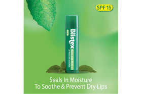 Blistex Medicated Mint Lip Balm pure-mint-label communicates refreshing scent and reliable protection