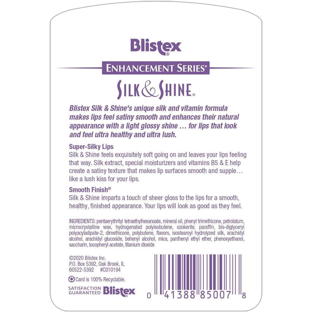 Blistex Silk and Shine packaging for convenient daily lip care and travel