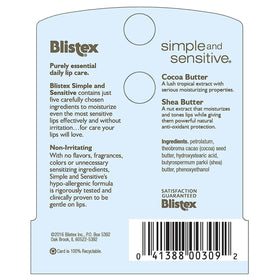 Blistex Simple & Sensitive with cocoa butter delivers deep moisture.