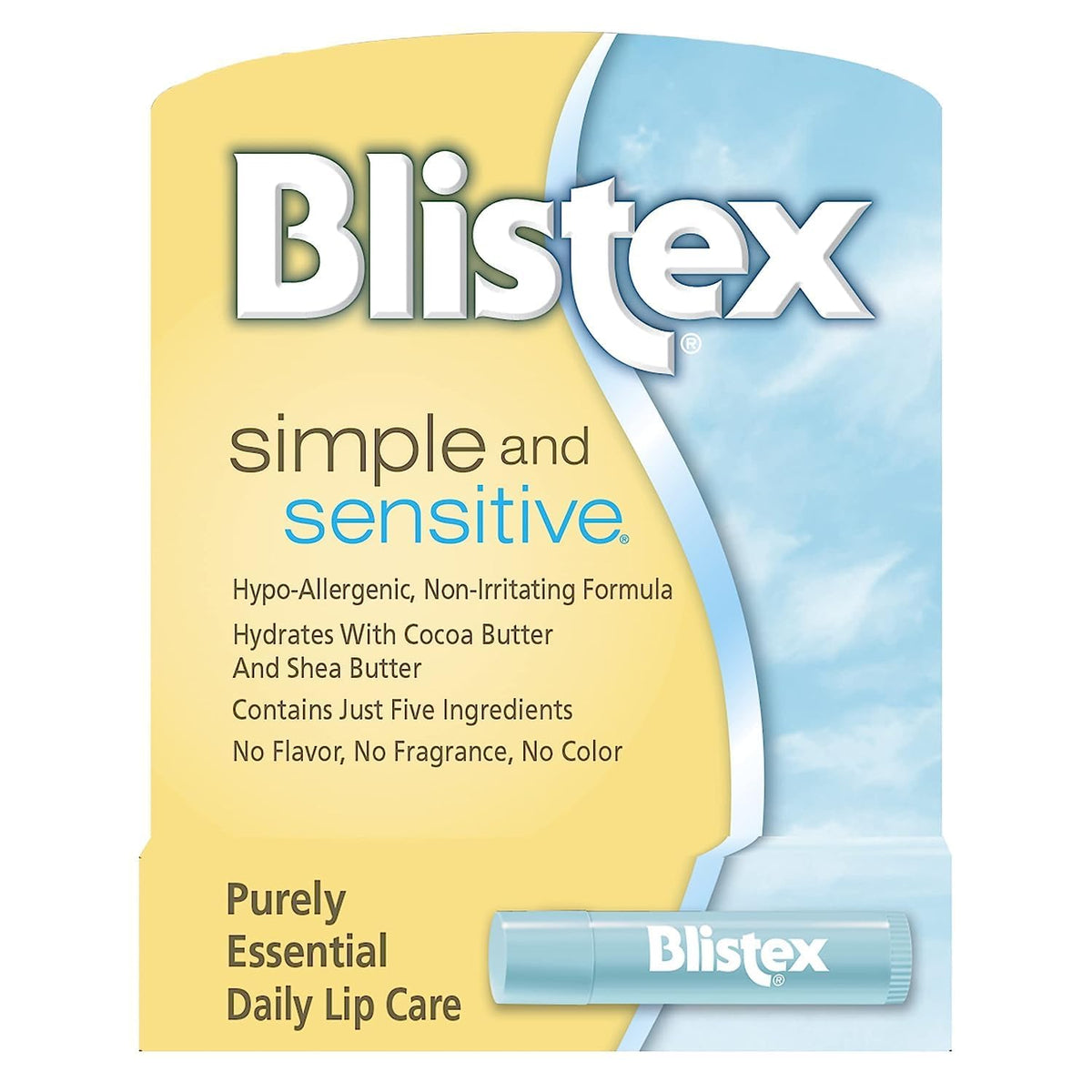 Blistex Simple & Sensitive lip balm pack of 12 provides daily hydration.