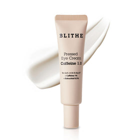 Blithe Caffeine Eye Cream bottle highlights hydration and eye puffiness support.