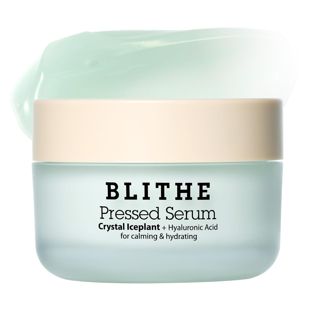 Blithe Pressed Serum Crystal Iceplant bottle shows lightweight hydration for daily use.