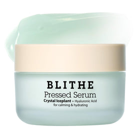 Blithe Pressed Serum Crystal Iceplant bottle shows lightweight hydration for daily use.
