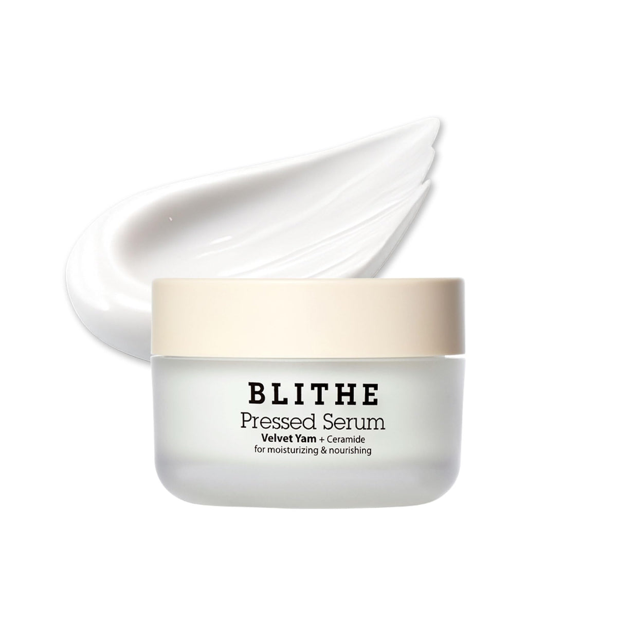 BLITHE pressed serum bottle with wild yam mucin for deep hydration.