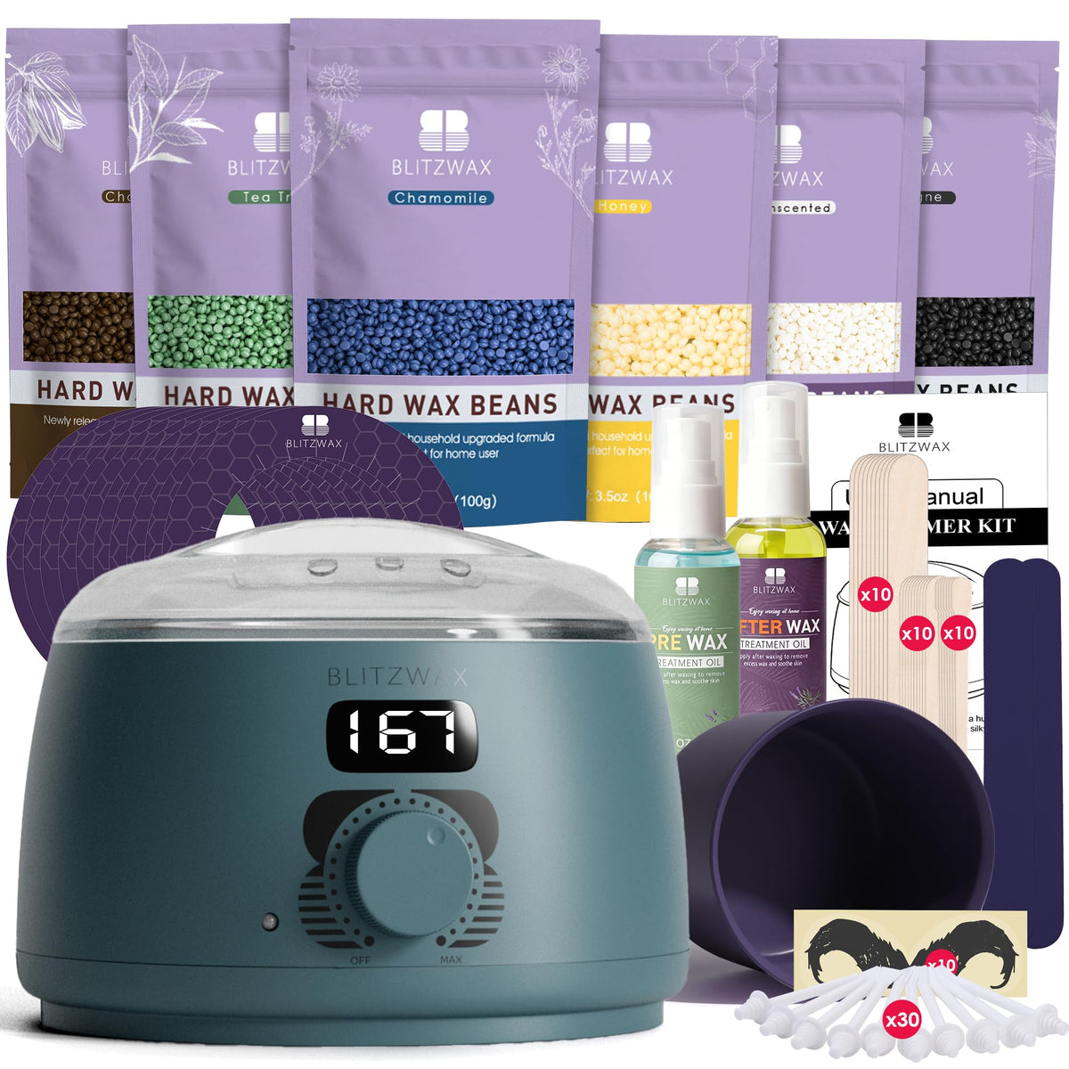 BLITZWAX Back and Nose Waxing Kit blue spruce setup enables at-home grooming with ease
