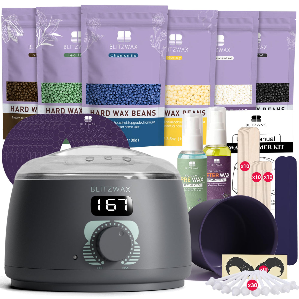 BLITZWAX back waxing kit for men with easy setup for at-home grooming options.