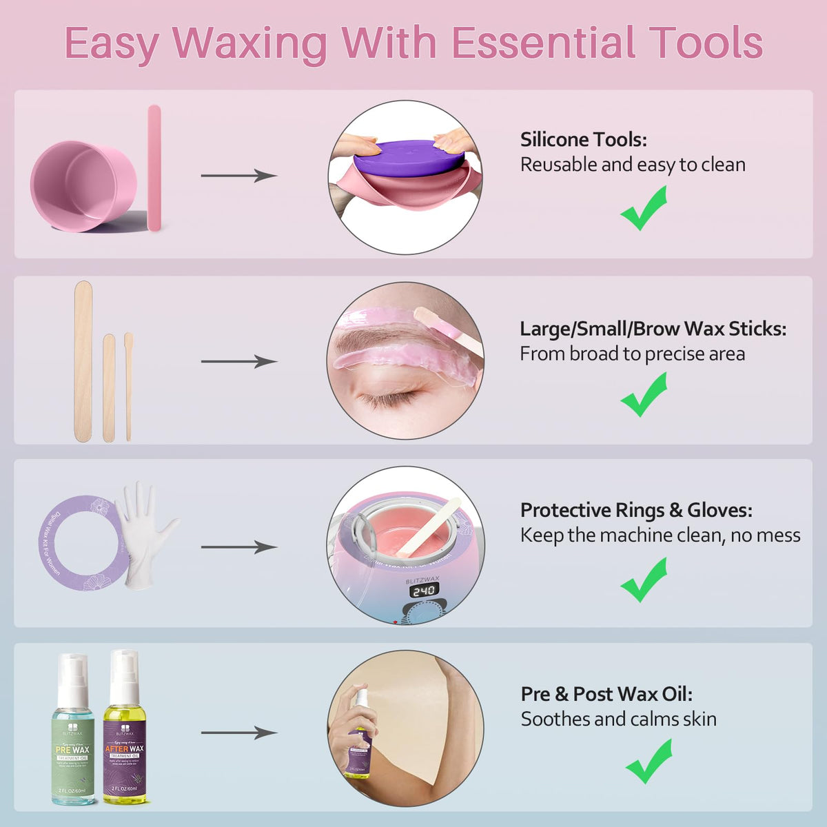 BLITZWAX fast-heating wax system minimizes wait times between applications.