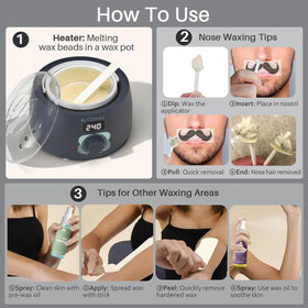 BLITZWAX post-wax oil and silicone bowl simplify cleanup and skin soothing.