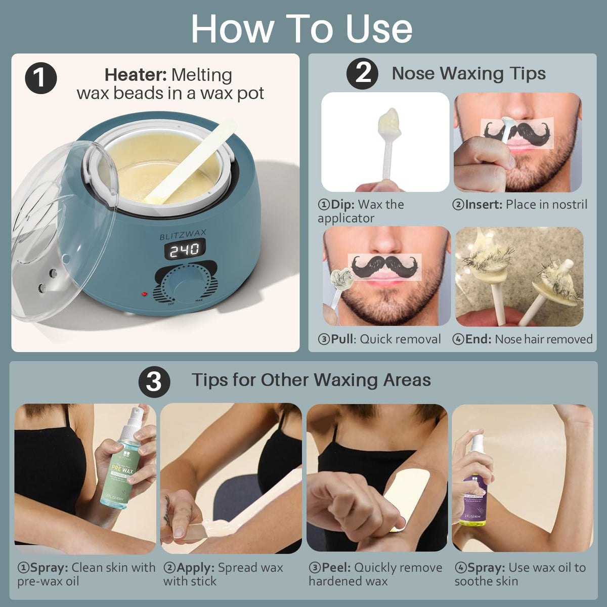 BLITZWAX silicone bowl and spatula keep waxing clean and organized