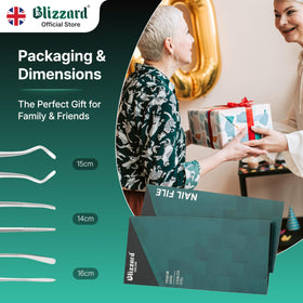 Blizzard edge smoothing reduces sharpness for comfortable nail regrowth and daily wear.