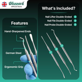 Blizzard stainless steel construction signifies durability for repeated sterilization and long-lasting care.