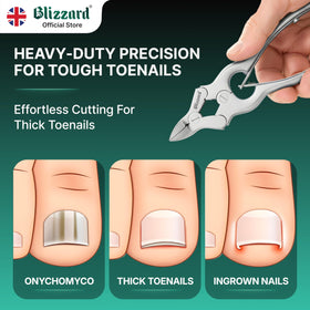 Blizzard clippers showing angled cutting head for precise thick-nail trimming