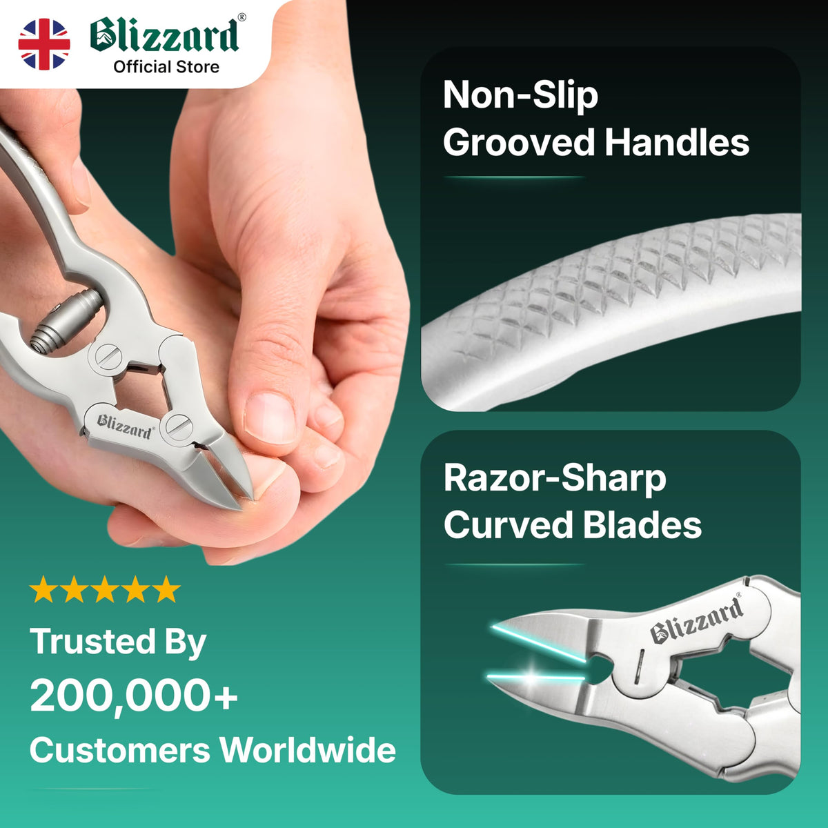 Blizzard wide jaw opens up to one inch for thick nails.