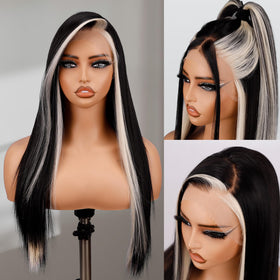 BLL Lace Front Wig skunk stripe side part for versatile styling