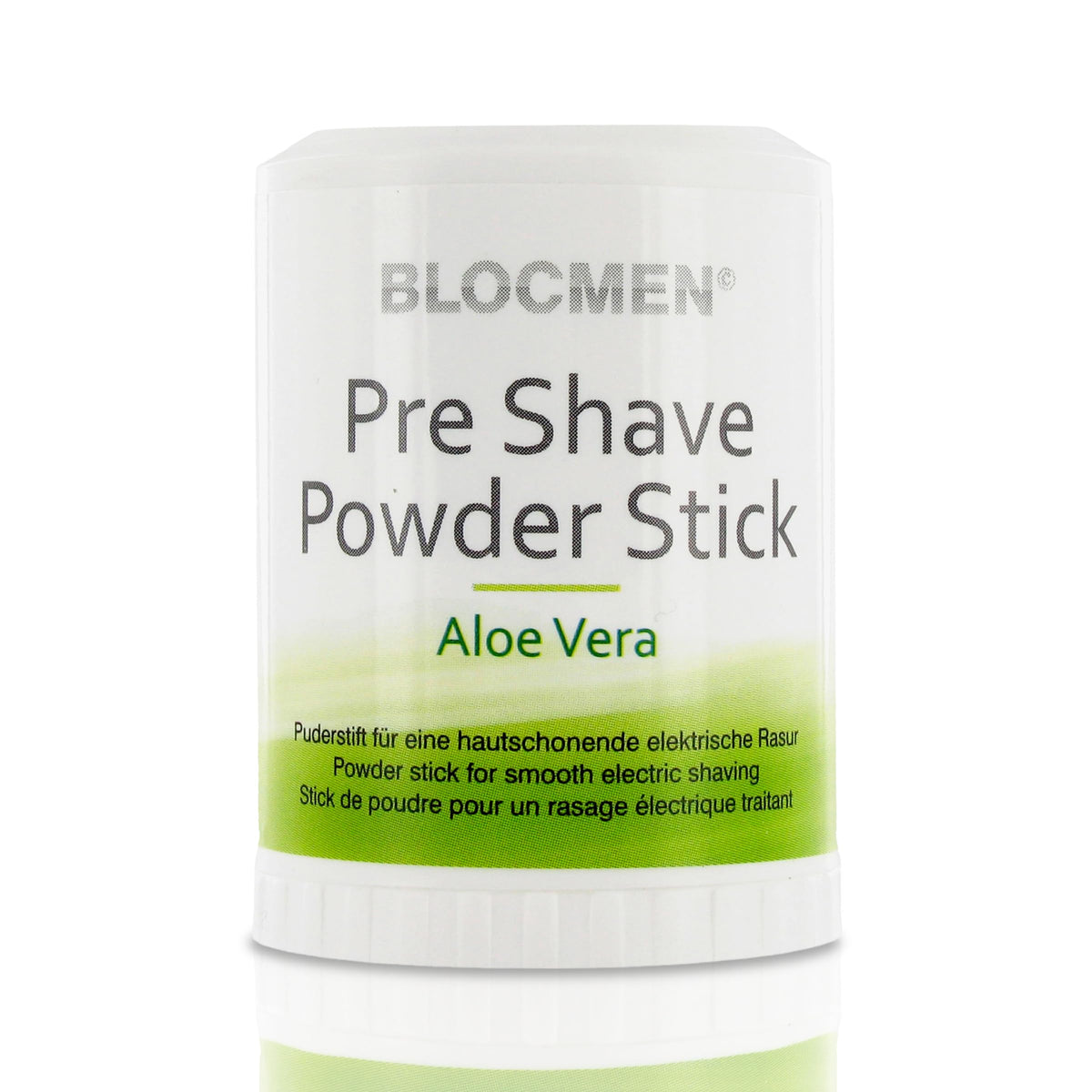 BlocMen Aloe Vera Pre-Shave stick packaging for travel-ready grooming and protection