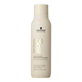 BlondMe bond repair brightening shampoo bottle shows stronger blonde tone and radiant shine.