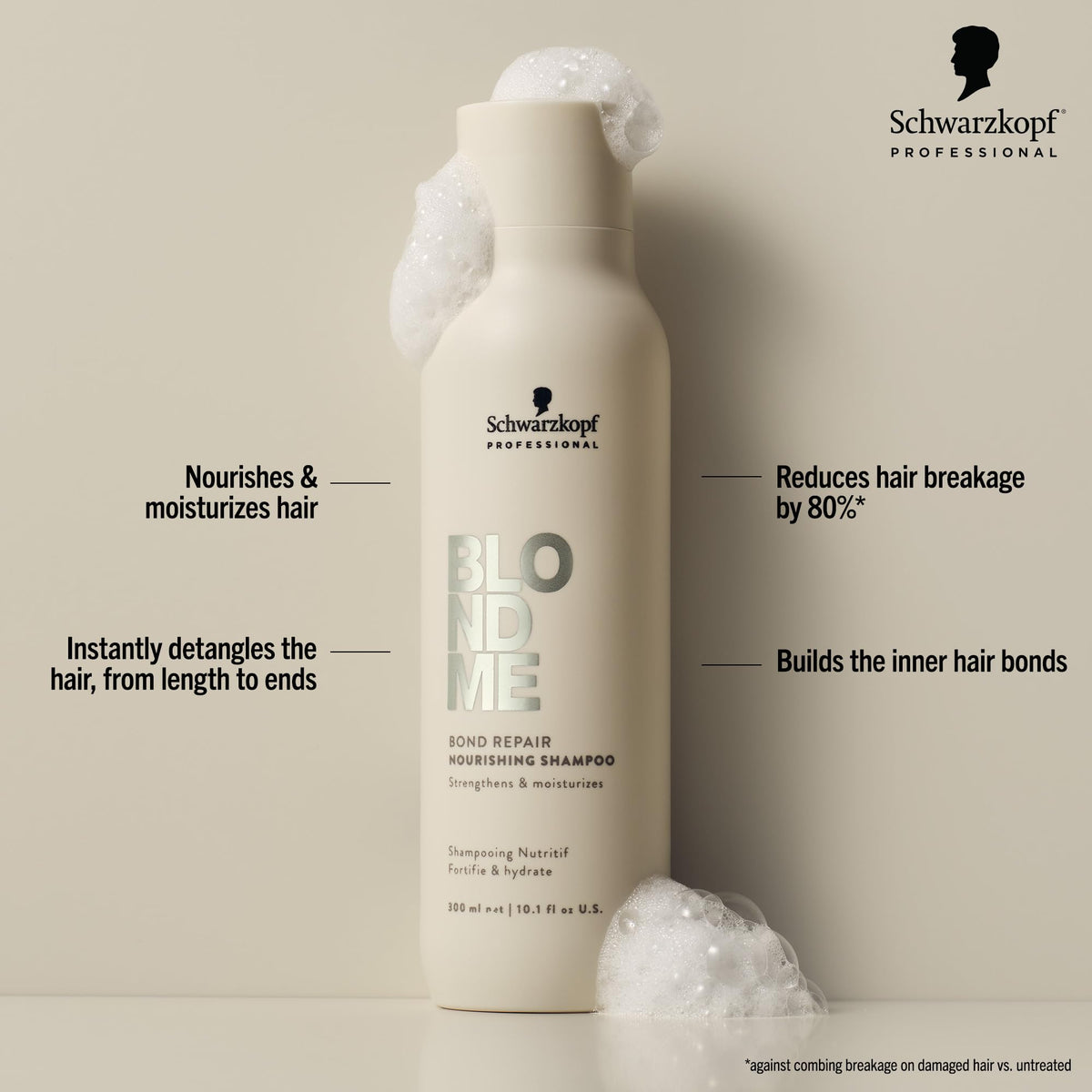 BLONDME Bond Repair Nourishing Shampoo foam lather delivers rich hydration for dry blonde hair.