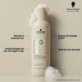 BLONDME Bond Repair Nourishing Shampoo foam lather delivers rich hydration for dry blonde hair.