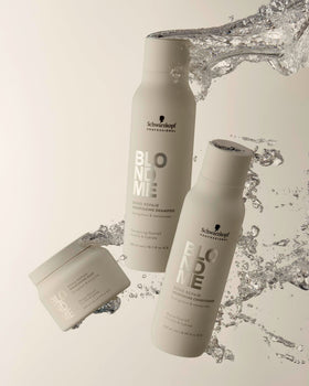 BLONDME Bond Repair Nourishing Shampoo salon-display suggests professional-grade care at home.