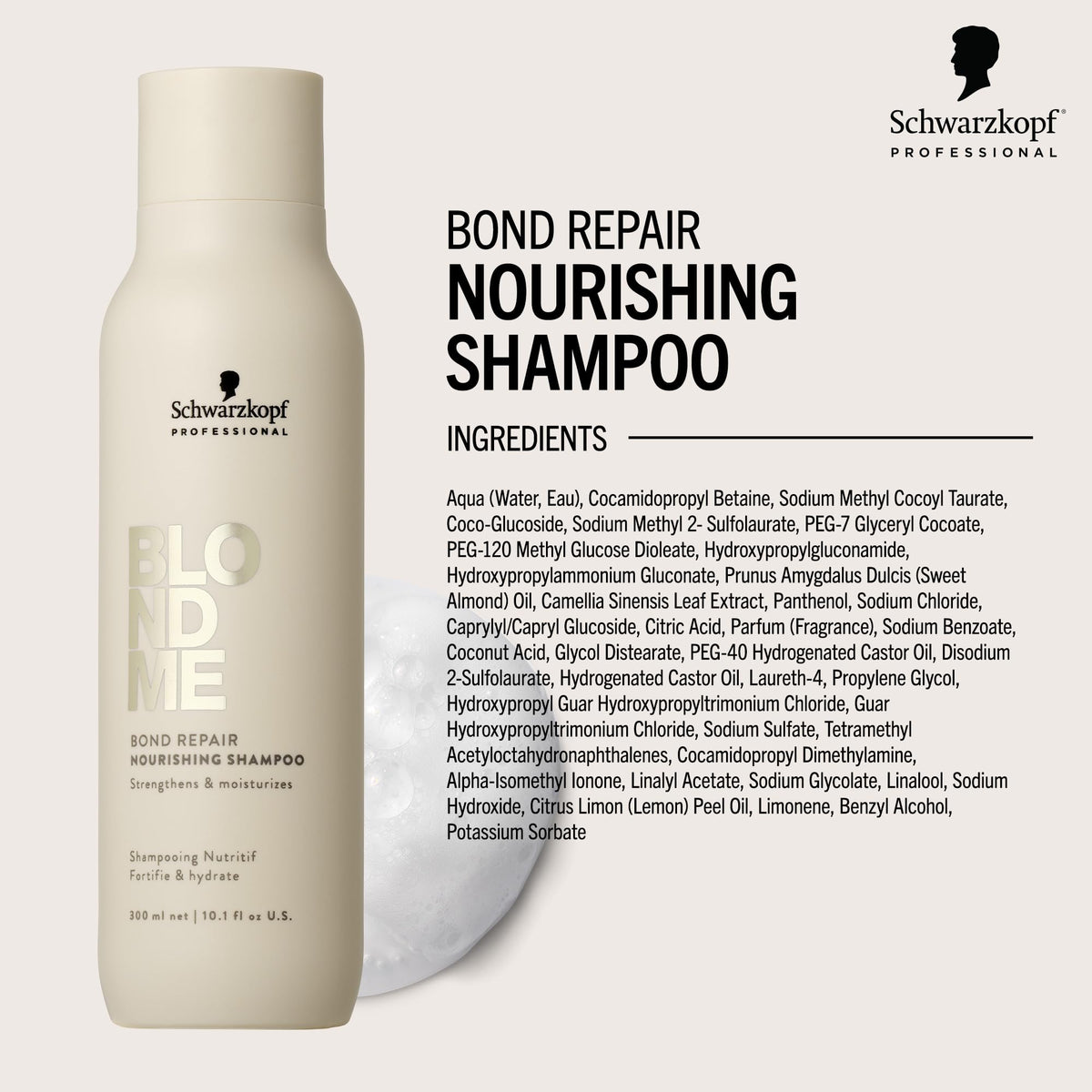 BLONDME Bond Repair Nourishing Shampoo on wet hair shows enhanced manageability and softness.