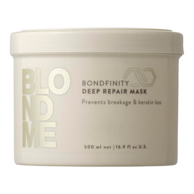 BlondMe Bondfinity Deep Repair Mask bottle delivers salon-grade care for stronger blonde hair.