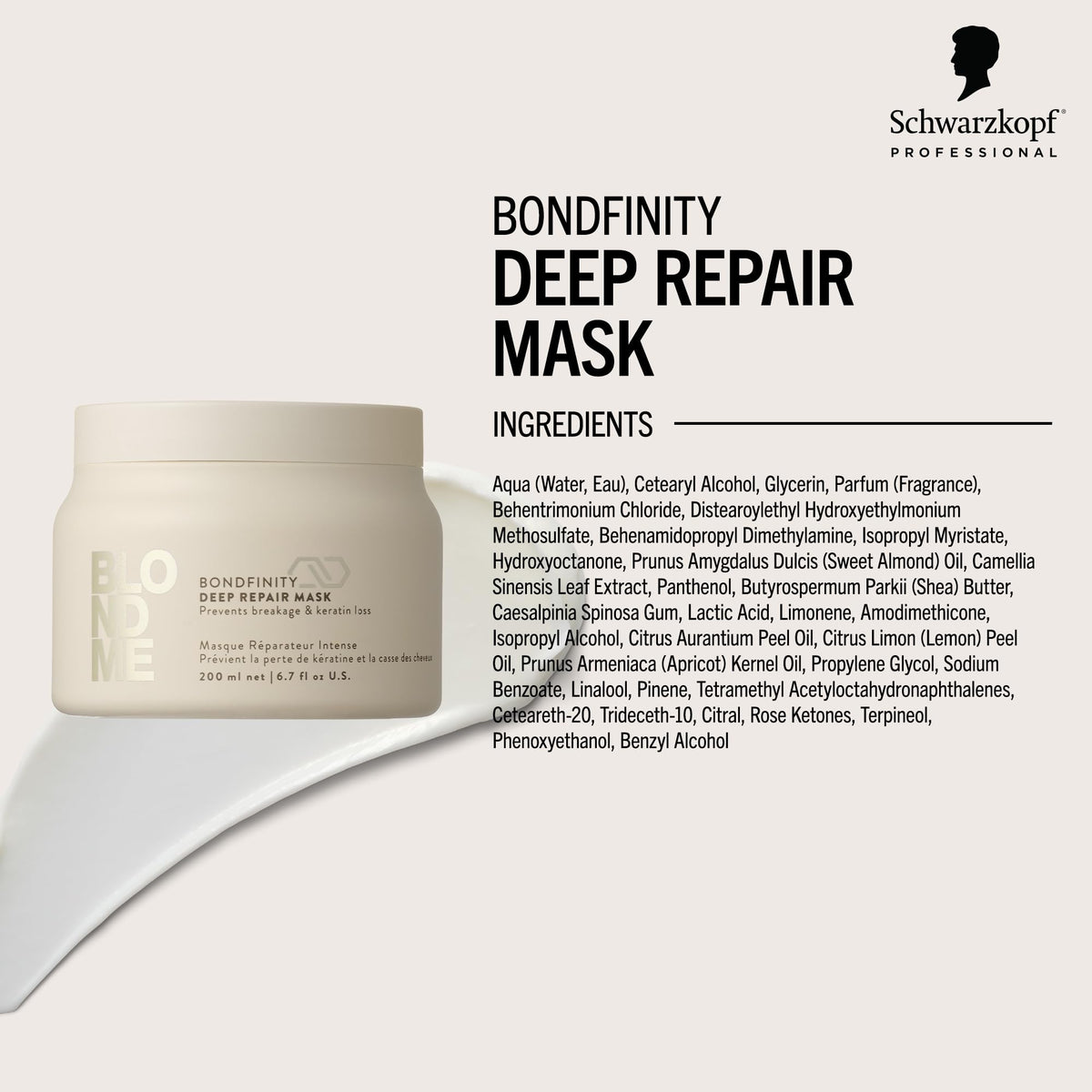 BlondMe Bondfinity Deep Repair Mask texture close-up reveals creamy, nourishing consistency.