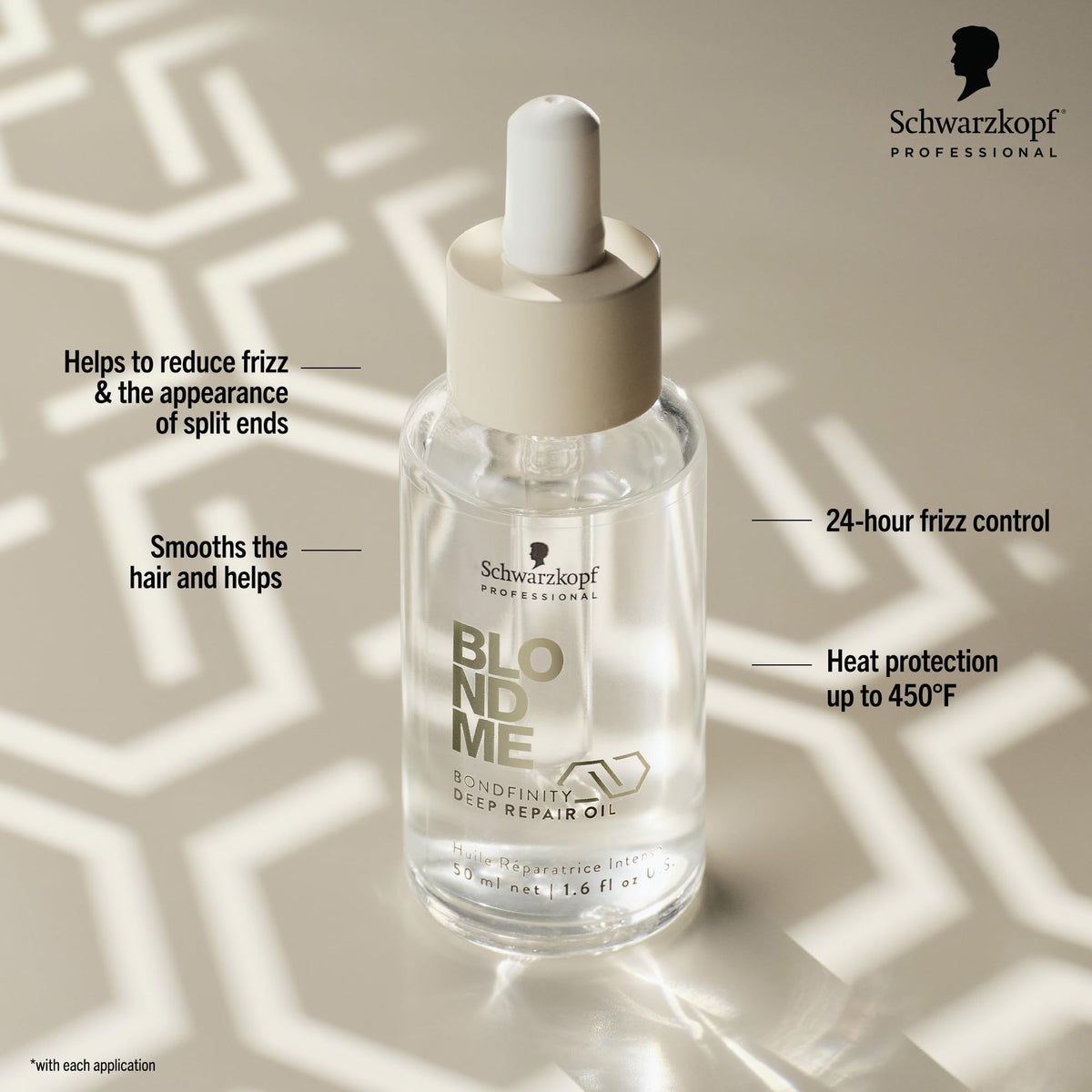 Dropper action demonstrates quick absorption of BlondMe Bondfinity Deep Repair Oil.