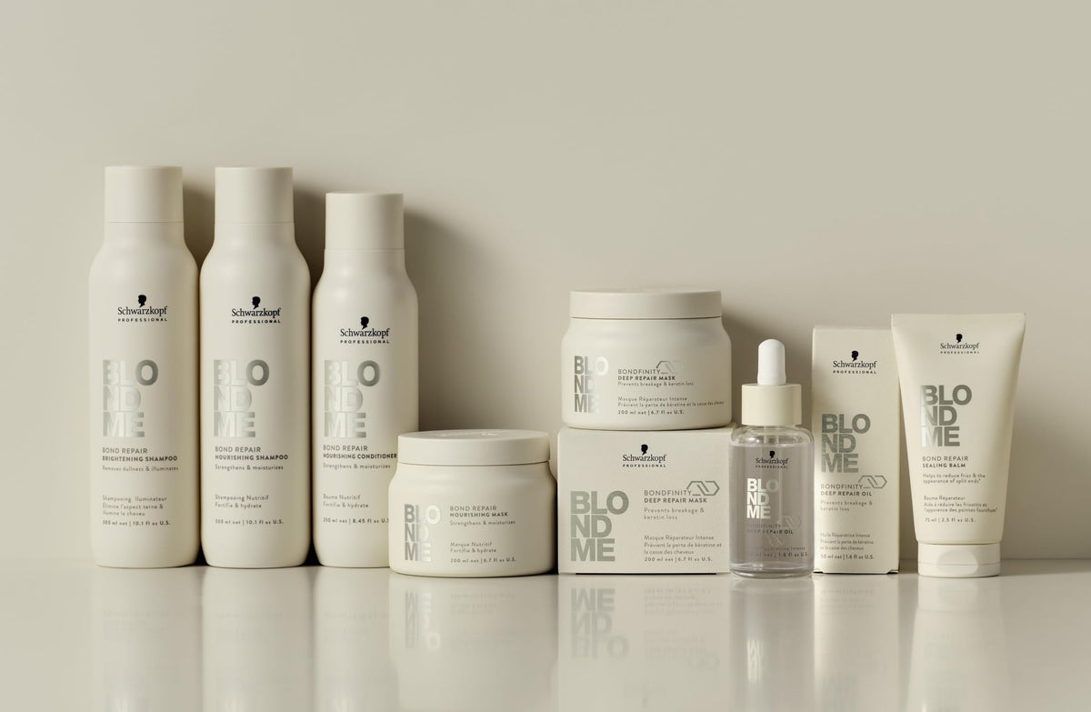 BlondMe shampoo lather close-up emphasizes nourishing cleansing for light blonde hair.