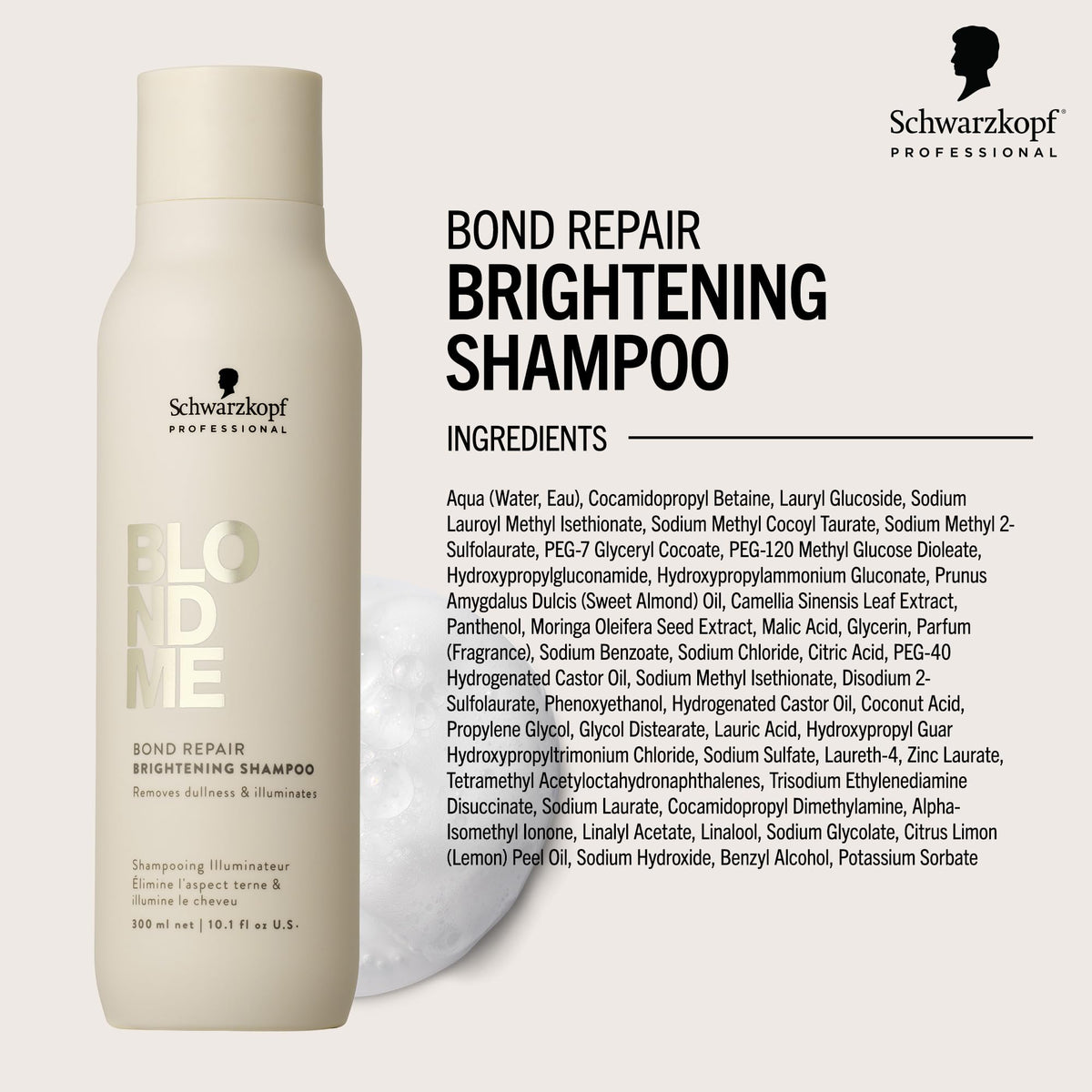 BlondMe brightening shampoo on platinum blonde shows cool undertones with neutralized yellow.
