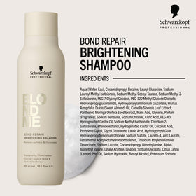 BlondMe brightening shampoo on platinum blonde shows cool undertones with neutralized yellow.