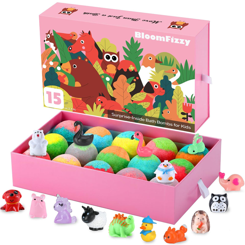 BloomFizzy Jungle Adventure bath bombs pack front showing vibrant colors for kid-friendly bath time.