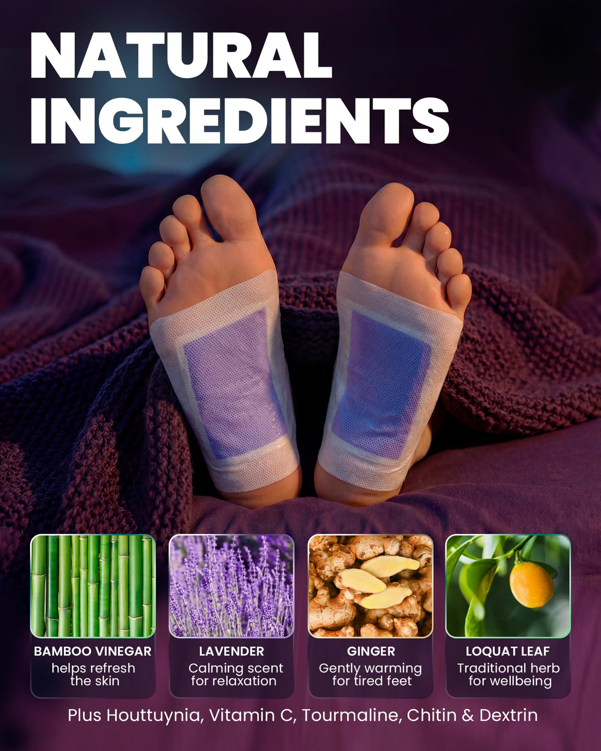 BloomLab ginger and mugwort herbal blend foot pads with relaxing aroma