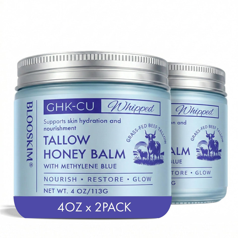 Blooskim copper peptide blue balm face jar close-up highlights hydration for mature skin