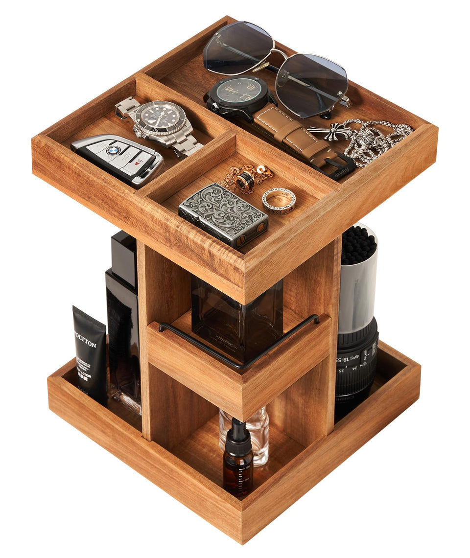Blossome Cologne Organizer 3-tier wood stand displaying multiple bottles for easy access.