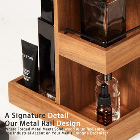 Blossome metal guardrails secure fragile bottles on each tier.