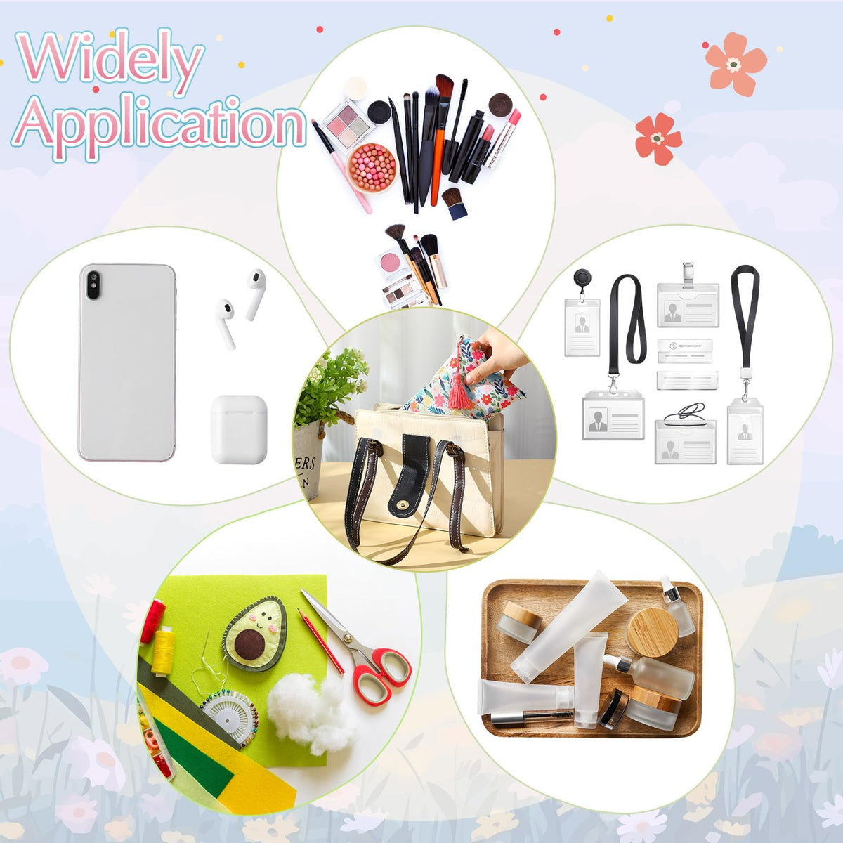 Blosssound bulk makeup bags help keep cosmetics neatly organized on trips or events.