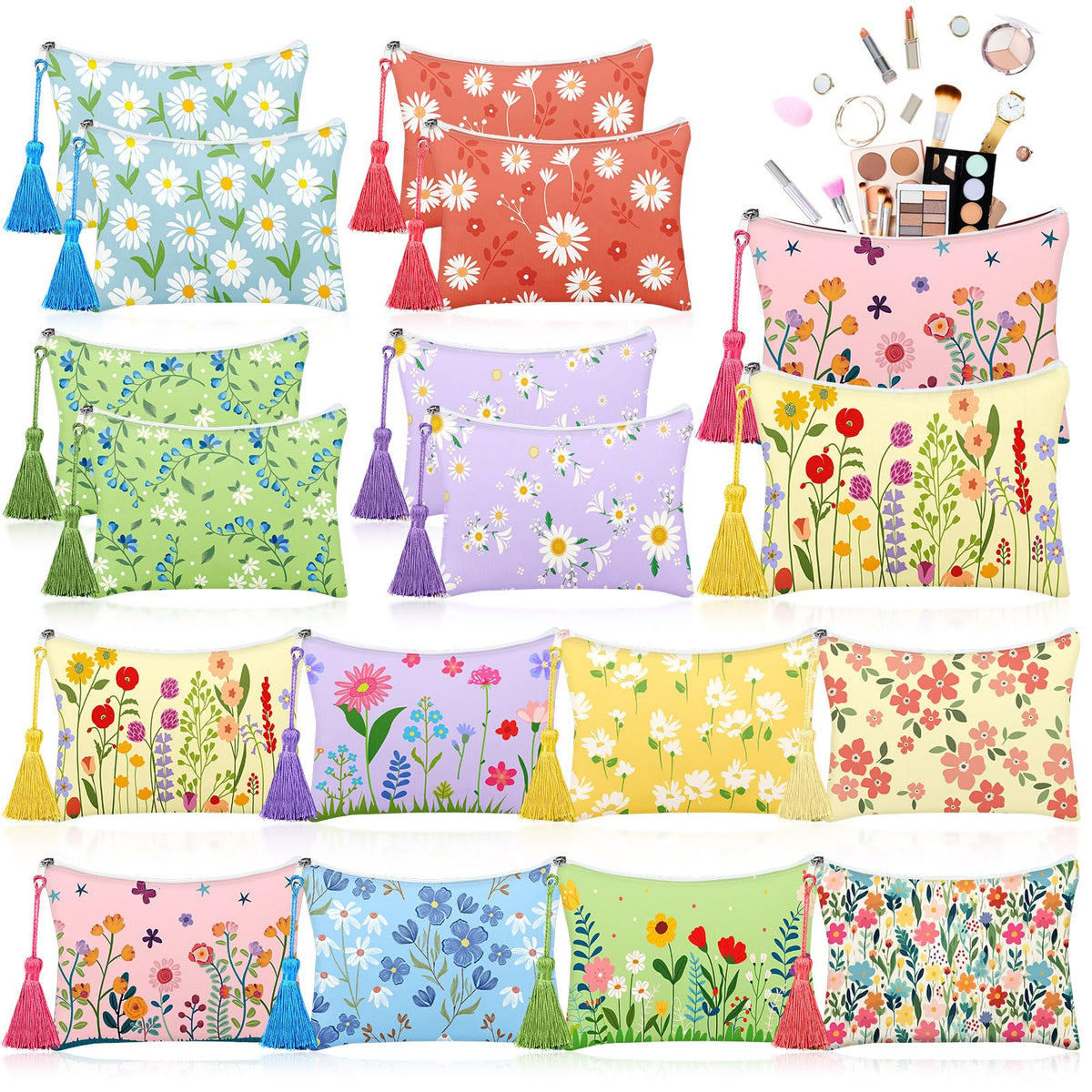 Blosssound daisy flower makeup bag set offers vibrant canvas elegance for everyday organization.