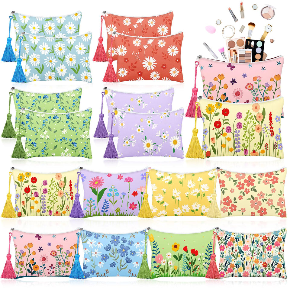 Blosssound daisy flower makeup bag set offers vibrant canvas elegance for everyday organization.