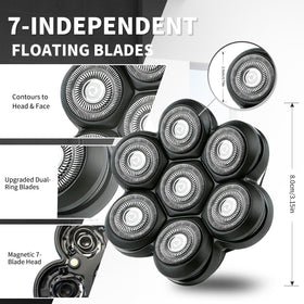 BlotMS magnetic 7-blade head showcases compatibility with many shavers.