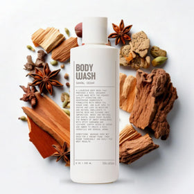 Blu Atlas body wash bottle with Santal Cedar scent for a hydrating cleanse.