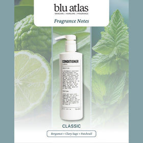Blu Atlas conditioner bottle signaling made in USA vegan cruelty free production.