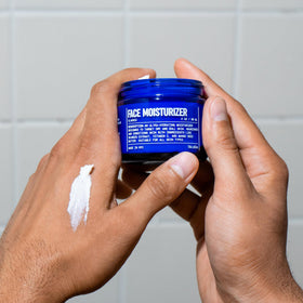 Blu Atlas Hydrating Face Moisturizer cream texture indicates smooth absorption.