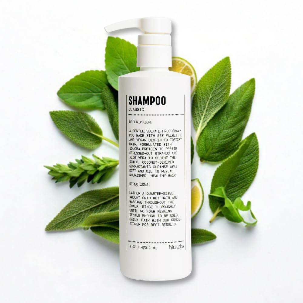 Blu Atlas men's natural shampoo bottle front view for daily cleansing