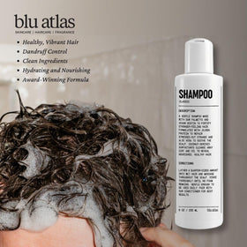 Blu Atlas bottle with jojoba oil and aloe vera signals nourishing care