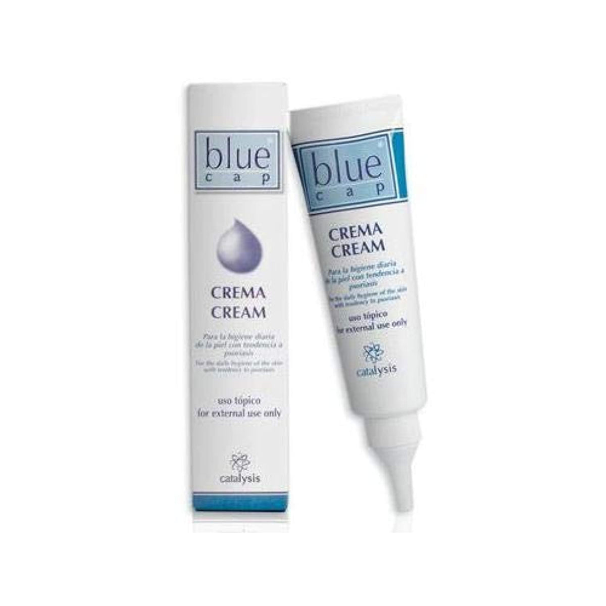 Blue Cap moisturising cream bottle pour for easy daily hydration.