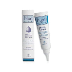 Blue Cap moisturising cream bottle pour for easy daily hydration.
